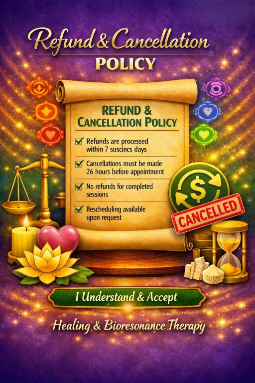 Holistic Services Disclaimer The services offered under Healing and Bioresonance Therapy are complementary and holistic in nature. They do not substitute for professional medical advice, diagnosis, or treatment from a general practition Holistic Services Disclaimer The services offered under Healing and Bioresonance Therapy are complementary and holistic in nature. They do not substitute for professional medical advice, diagnosis, or treatment from a general practition